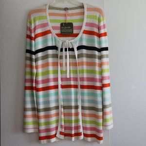 One Girl Who Tie Cardigan Sweater Sherbet Multi Striped Vintage L